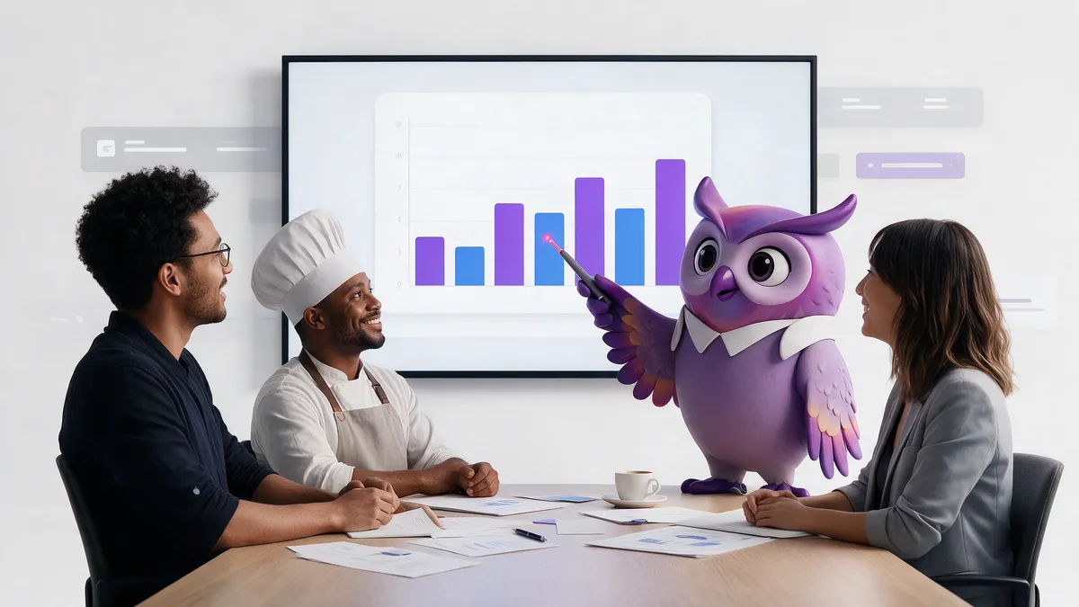 A Íris apresentando resultados a uma equipe