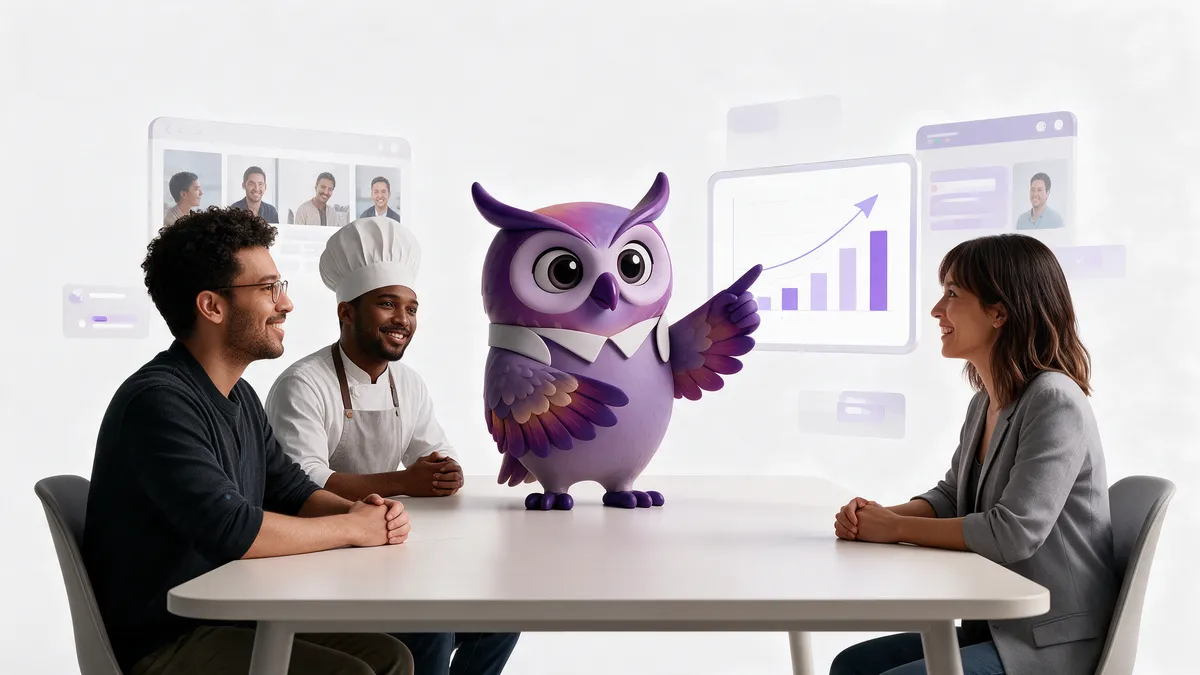 Íris apresentando resultados a uma equipe